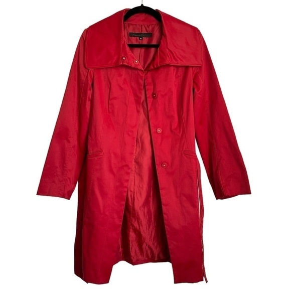 Kenneth Cole New York Women’s Red Mid Length Jacket Trench Coat Wide Collar sz S - Picture 2 of 15